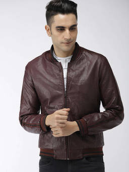 The Indian Garage Co - Men Maroon Regular Fit Solid Full Sleeves Jacket