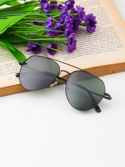 TED SMITH - Unisex Aviator Metal Black-Green Sunglasses With Polarized Lenses-ARLO_C5