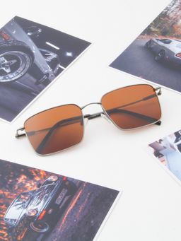 TED SMITH - Unisex Rectangle Metal Grey-Brown Sunglasses With Polarized Lenses-ASHFORD_C3