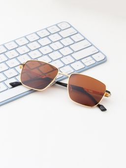 TED SMITH - Unisex Rectangle Metal Gold-Brown Sunglasses With Polarized Lenses-COLTON_C1