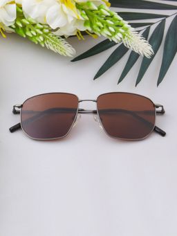 TED SMITH - Unisex Square Metal Grey-Brown Sunglasses With Polarized Lenses-DEAN_C3