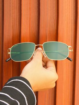TED SMITH - Unisex Square Metal Gold-Green Sunglasses With Polarized Lenses-DEAN_C4