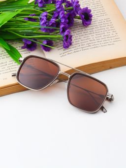 TED SMITH - Unisex Square-Aviator Metal Grey-Brown Sunglasses With Polarized Lenses-GODFATHER_C2