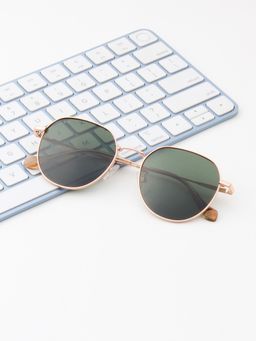 TED SMITH - Unisex Round Metal Gold-Green Sunglasses With Polarized Lenses-LINDON_C1