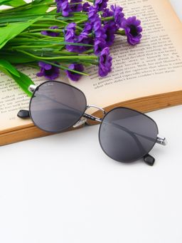 TED SMITH - Unisex Round Metal Black- Grey Sunglasses With Polarized Lenses-LINDON_C2