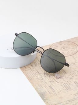 TED SMITH - Unisex Round Metal Black-Green Sunglasses With Polarized Lenses-LINDON_C4