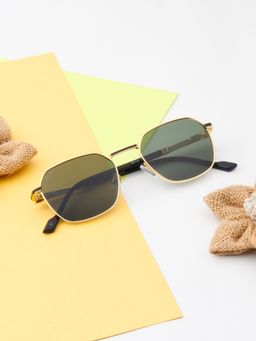 TED SMITH - Unisex Hexagon Metal Gold-Green Sunglasses With Polarized Lenses-MILO_C1