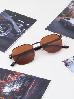 TED SMITH - Unisex Hexagon Metal Copper-Brown Sunglasses With Polarized Lenses-MILO_C3