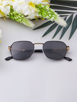 TED SMITH - Unisex Hexagon Metal Black-Grey Sunglasses With Polarized Lenses-MILO_C4