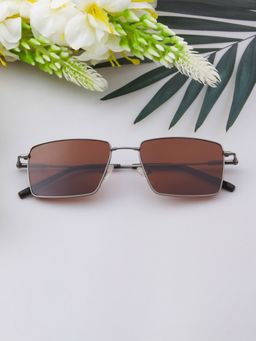 TED SMITH - Unisex Rectangle Metal Grey-Brown Sunglasses With Polarized Lenses-PARKER 3.0_C3