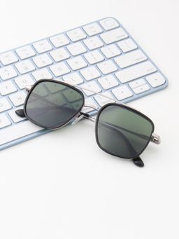 TED SMITH - Unisex Square-Aviator Metal Silver-Green Sunglasses With Polarized Lenses-ROWAN_C1