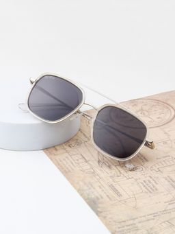 TED SMITH - Unisex Square-Aviator Metal Silver-Black Sunglasses With Polarized Lenses-ROWAN_C2