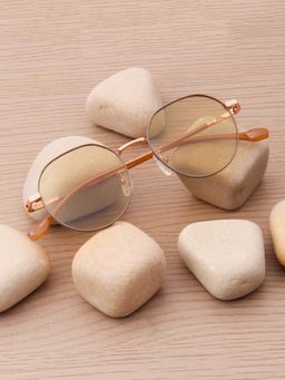 TED SMITH - Unisex Round Metal Nude-Light Brown Sunglasses With Polarized Lenses-SAMUEL_C4