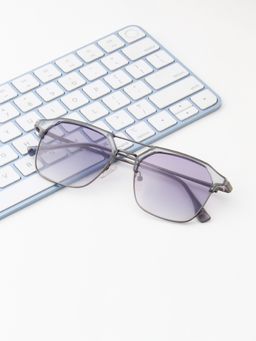 TED SMITH - Unisex Clubmaster Metal Grey-Purple Graded Sunglasses With Polarized Lenses-SHELBY_C6