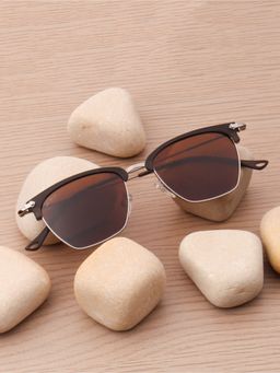 TED SMITH - Unisex Clubmaster Metal Grey-Brown Sunglasses With Polarized Lenses-SUN-BENET_C4