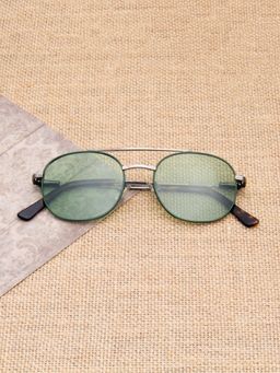 TED SMITH - Unisex Green Lens & Silver-Toned Round Sunglasses -SUN-CILLIAN_C3