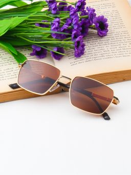 TED SMITH - Unisex Rectangle Metal Gold-Brown Sunglasses With Polarized Lenses-SUN-CLEO_C1