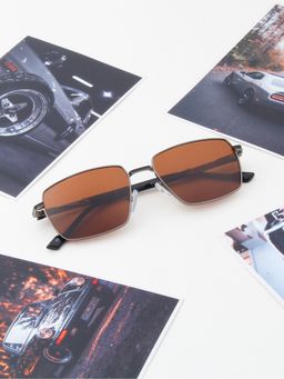 TED SMITH - Unisex Rectangle Metal Grey-Brown Sunglasses With Polarized Lenses-SUN-CLEO_C2