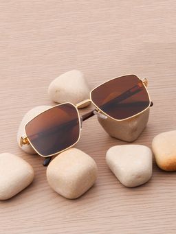 TED SMITH - Unisex Square Metal Gold-Brown Sunglasses With Polarized Lenses-SUN-CLEO 2.0_C4