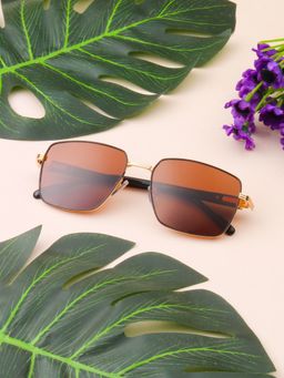 TED SMITH - Unisex Square Metal Gold-Brown Sunglasses With Polarized Lenses-SUN-CLEO 2.0_C5