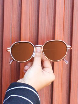 TED SMITH - Unisex Round Metal Gold -Brown Sunglasses With Polarized Lenses-SUN-DUNE_C5