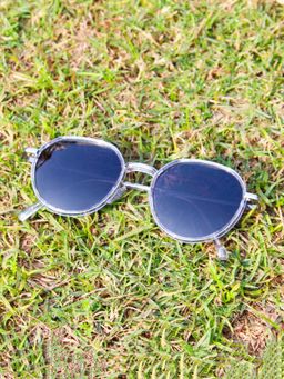 TED SMITH - Unisex Round Metal Silver-Black Sunglasses With Polarized Lenses-SUN-DUNE_C8