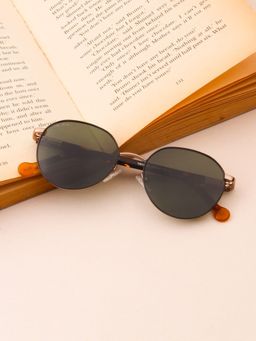 TED SMITH - Unisex Round Metal Gold Green Sunglasses With Polarized Lenses-SUN-MAGMA_C1