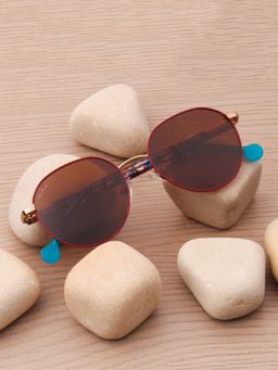 TED SMITH - Unisex Round Metal Gold Red-Brown Sunglasses With Polarized Lenses-SUN-MAGMA_C5