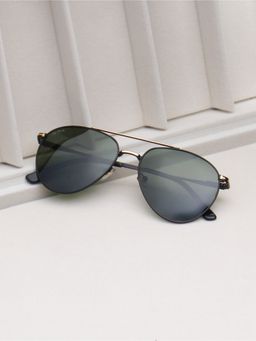 TED SMITH - Unisex Green Lens & Black Aviator Sunglasses-SUN-MAGNUS_C1