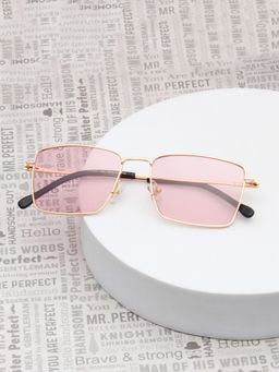 TED SMITH - Unisex Pink Lens & Gold-Toned Rectangle Sunglasses-SUN-NOEL_C1