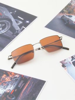 TED SMITH - Unisex Rectangle Metal Silver-Brown Sunglasses With Polarized Lenses-SUN-PARKER 2_C3