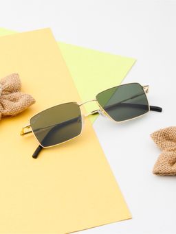 TED SMITH - Unisex Rectangle Metal Gold-Green Sunglasses With Polarized Lenses-SUN-PARKER 2_C4