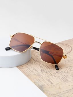 TED SMITH - Unisex Navigator Metal Gold-Brown Sunglasses With Polarized Lenses-VITO_C1