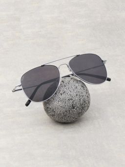 TED SMITH - Unisex Aviator Metal Silver-Black Sunglasses With Polarized Lenses-WINDSOR_C6