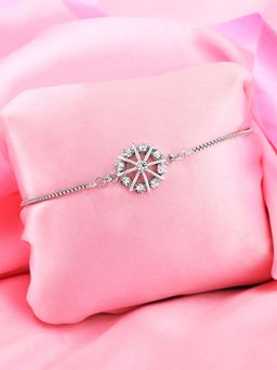 Estele - Rhodium Plated Flower Shape Bracelet with Crystals for Women
