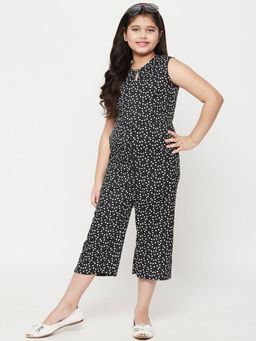 Uptownie - Girls Crepe Printed Keyhole Jumpsuit Black