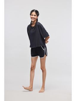 NeceSera - Boxy Black Cotton T-Shirt with Shorts (Set of 2)