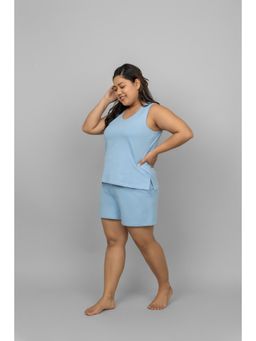 NeceSera - Blue Cotton Lounge Top with Shorts (Set of 2)