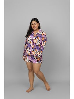 NeceSera - Floral Full Sleeves Button Down Shirt with Shorts (Set of 2)