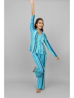 NeceSera - Aqua Wave Half Sleeve Button Down Shirt with Pajama (Set of 2)