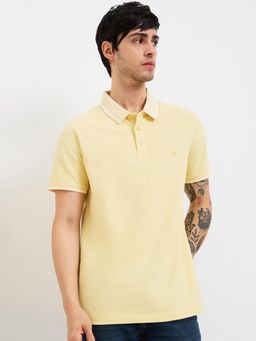 Spykar - Men Yellow Slim Fit Solid Half Sleeve Casual Polo T-Shirt