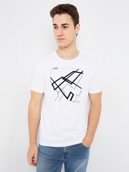 Spykar - Men White Slim Fit Printed Half Sleeve Casual T-Shirt