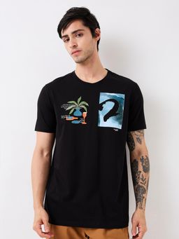 Spykar - Men Black Slim Fit Graphic Half Sleeve Casual T-Shirt