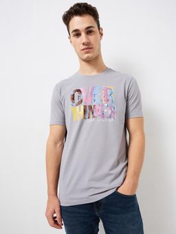 Spykar - Men Grey Slim Fit Graphic Half Sleeve Casual T-Shirt