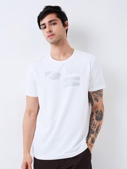 Spykar - Men White Slim Fit Graphic Half Sleeve Casual T-Shirt