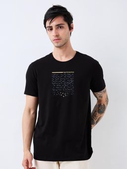 Spykar - Men Black Slim Fit Printed Half Sleeve Casual T-Shirt