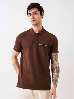 Spykar - Men Brown Slim Fit Solid Half Sleeve Casual Polo T-Shirt