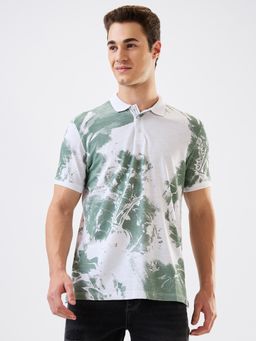 Spykar - Men Green Slim Fit Printed Half Sleeve Casual Polo T-Shirt