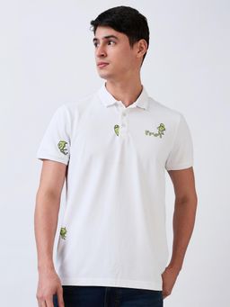 Spykar - Men White Slim Fit Graphic Half Sleeve Casual Polo T-Shirt