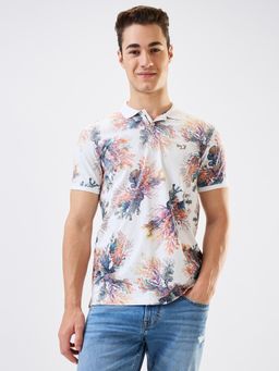 Spykar - Men White Slim Fit Printed Half Sleeve Casual Polo T-Shirt